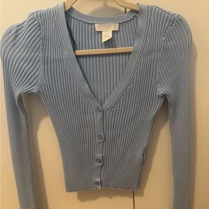 H&M | Blue Ribbed V-Neck Sweater